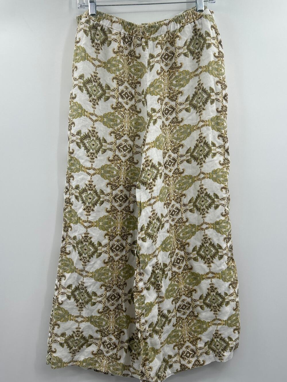 Match Point USA 100% Linen Palazzo Wide-Leg Pull On Pants Size L Lagenlook Artsy